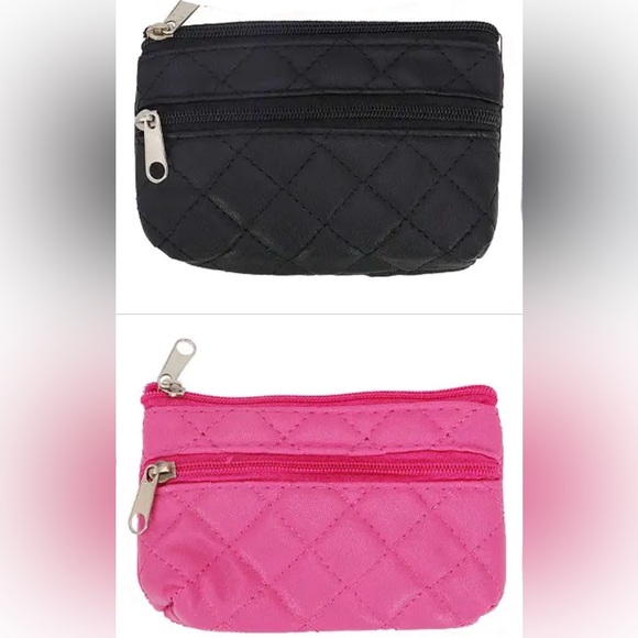 Handbags - Diamond Quilted Double Zipper Black or Pink Coin Purse